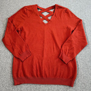 Love Ellie Sweater Rust Orange Womens X-Large V-Neck Cross Back Design Pullover